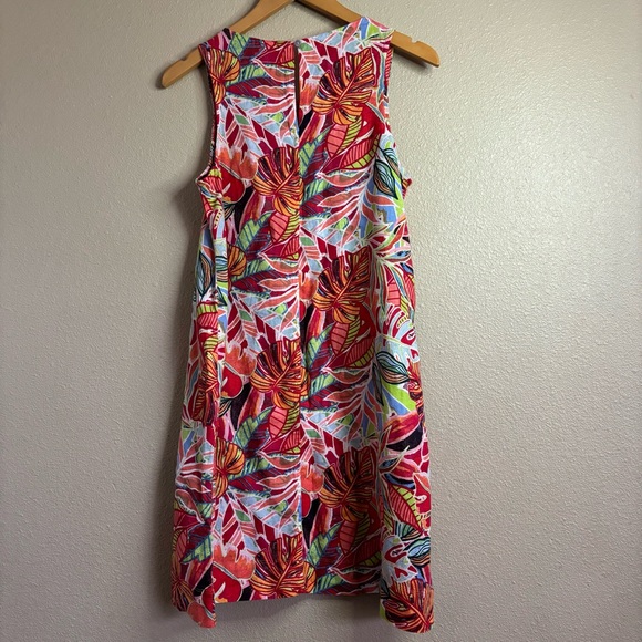 C&C California Sleeveless Tropicalcore Print Linen Dress Size S Coastal Brights - Picture 7 of 11